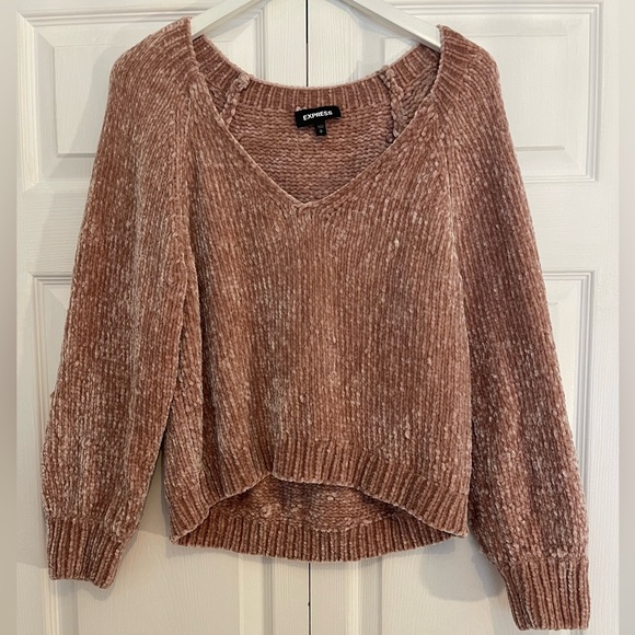 Express Super Soft Chenille Knit Long Sleeve Chunky V-neck Sweater Small - Picture 1 of 9